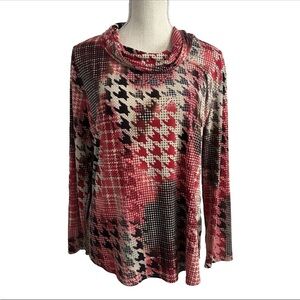 Southern Lady Size XL Womens Blouse Black Red Herringbone Long sleeve